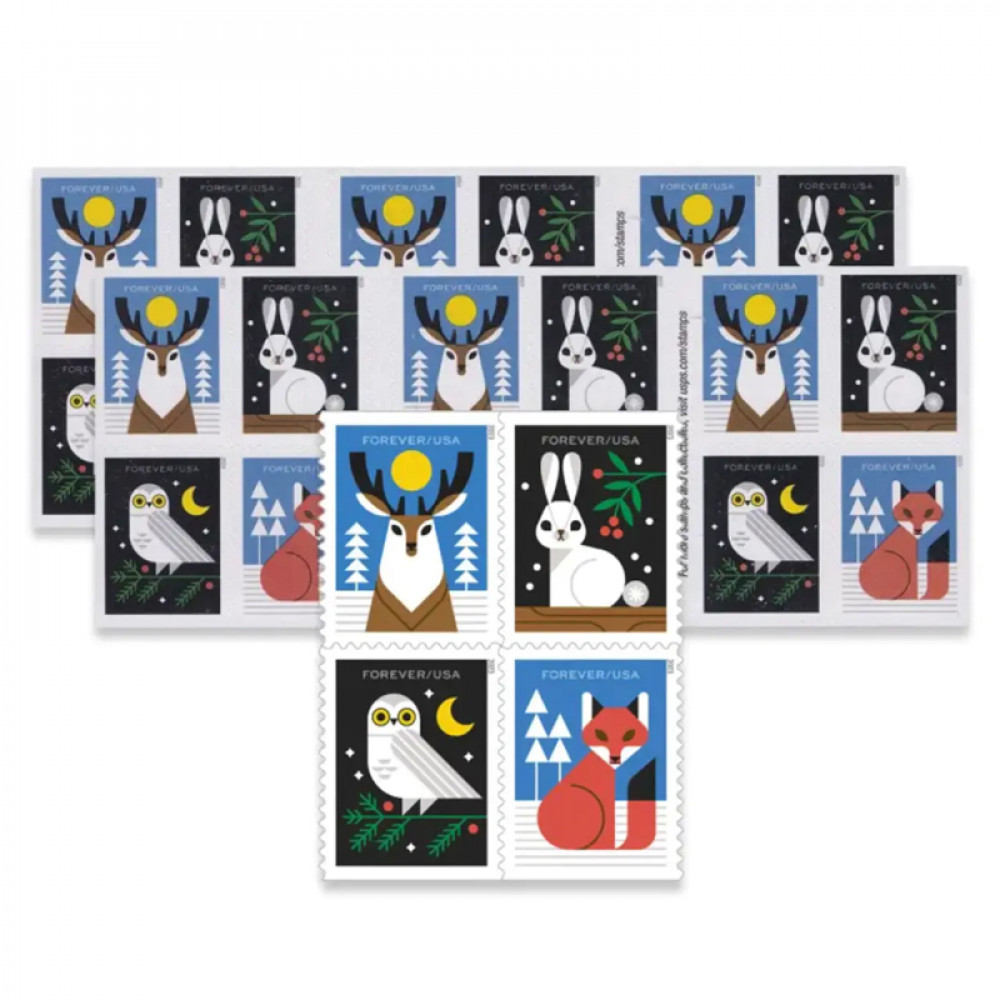 2023 Winter Woodland Animals Forever Postage Stamps (a Deer. Fox. Rabbit. and Owl